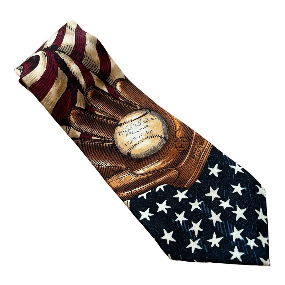 Vintage Tango Max Raab All American Baseball Tie 100% Silk USA Americana 1990s
